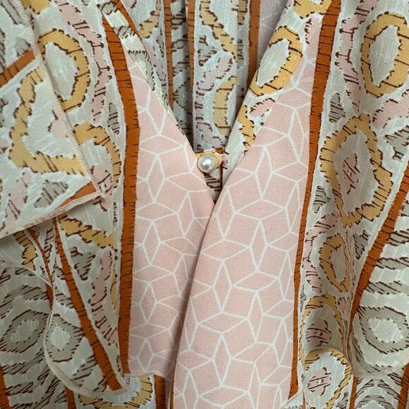 Karl Lagerfeld Pink Pearl Button Front‎ Cap Sleeve Plus Size Blouse - Picture 5 of 9